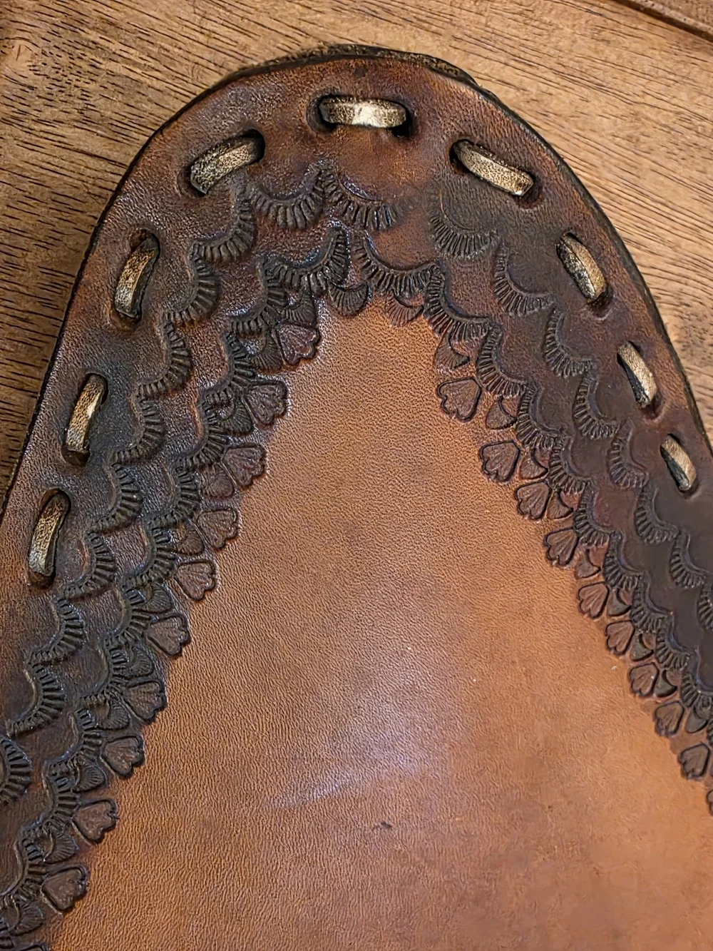 Leather  Tripod Seat - Brown Leather Seat- No Legs.  Vintage Mexican Leather